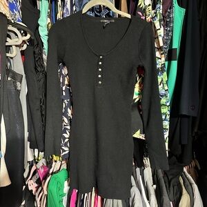 Black Ribbed Long Sleeve Dress